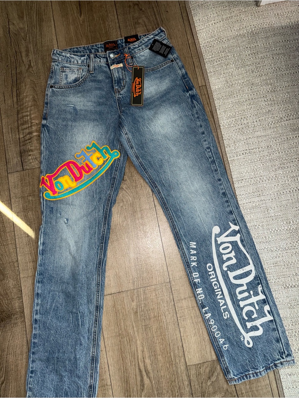 Von Dutch Blue Denim Jeans with Colorful Logo Patch